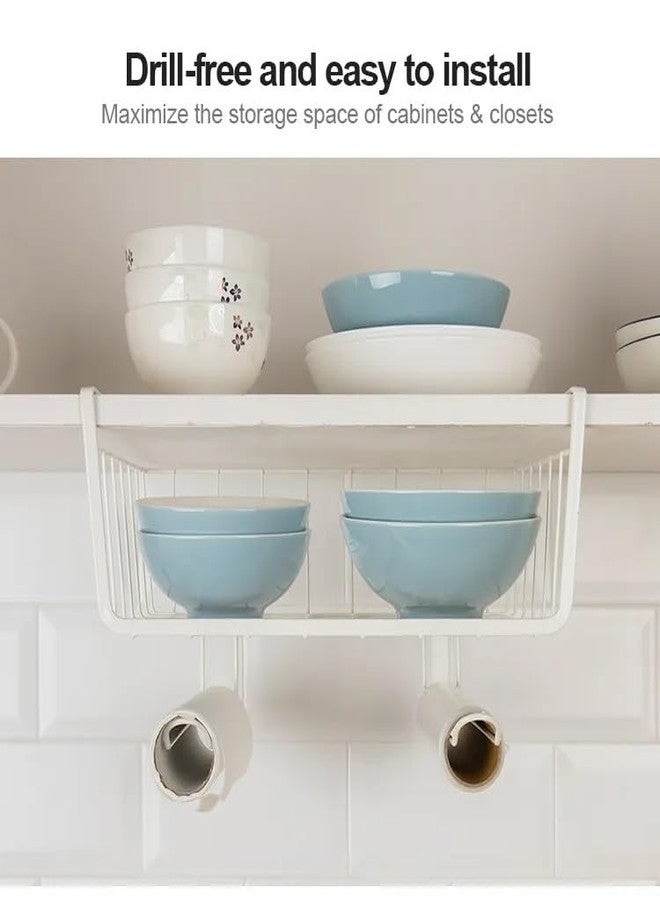 Go Hooked Multipurpose Under Shelf Basket 12" Wire Rack Cabinet Storage Basket | Metal Basket for Home Storage Under Cabinet Drawer | Space Saving Under Shelf Rack (White) - Image 3